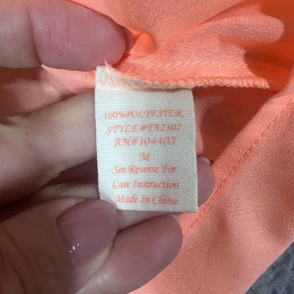 E&M Tank Top Womens Medium Coral Peach Sleeveless Sheer RacerBack Flowy - Picture 5 of 6